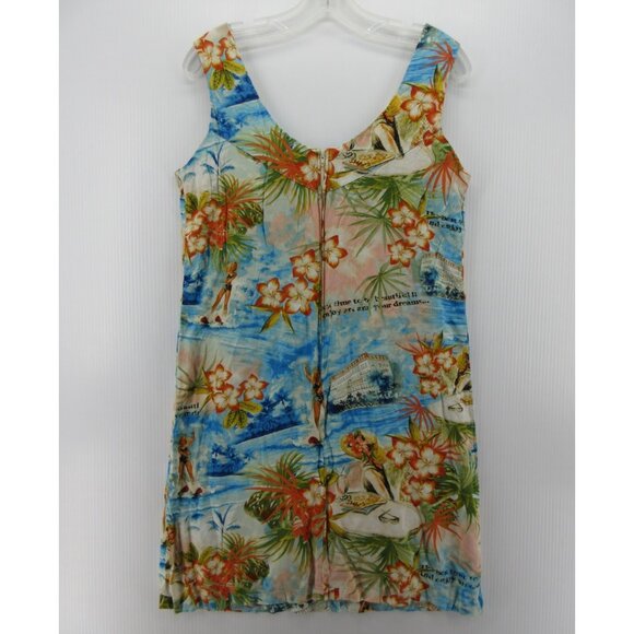 VINTAGE Jams World Dress Large Hawaiian Mini Floral Tropical Sundress - Picture 5 of 10
